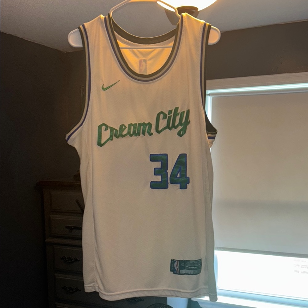 Nike White and Green Basketball Jersey